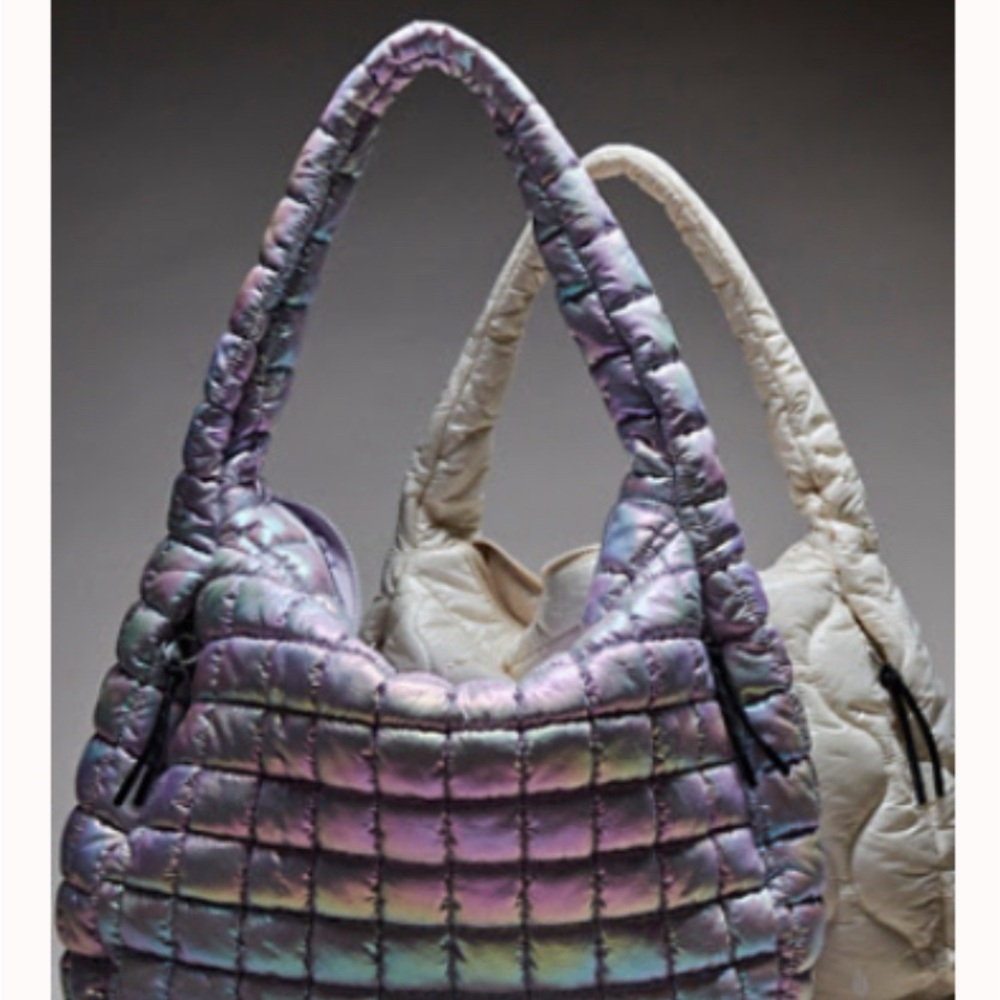 Limited Edition Iridescent and Cream Abalone Quilt Tote Free People Movement.